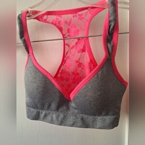 Grey & Neon Pink Lace Racerback Sports Bra – Size S – Worn Once